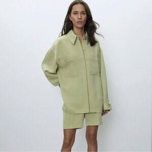 Babaton Pale Green Oversized Shirt Jacket